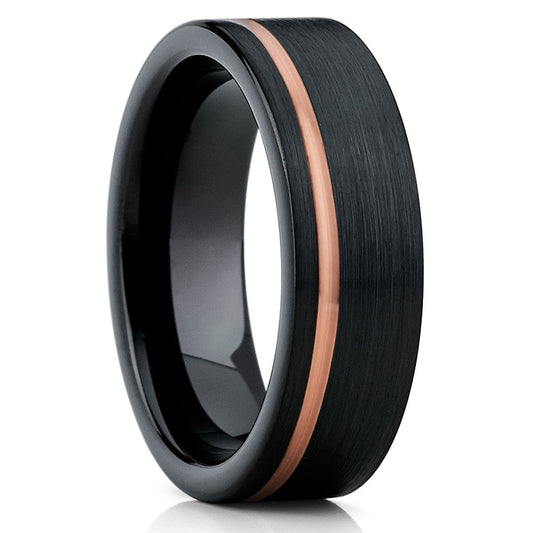 6mm Wedding Ring Black Tungsten Ring Engagement RingRose Gold Wedding Band