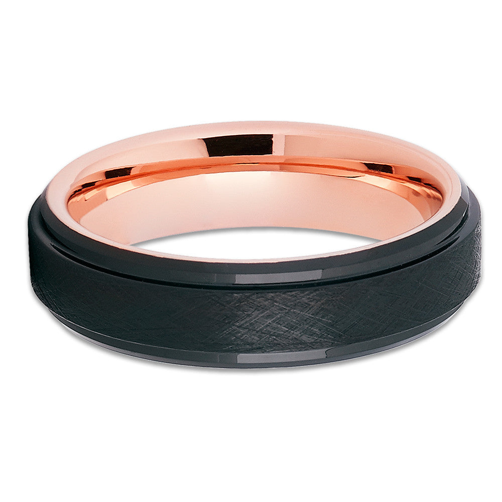 Rose Gold Tungsten Wedding Ring 6mm Wedding Ring Anniversary Ring Black