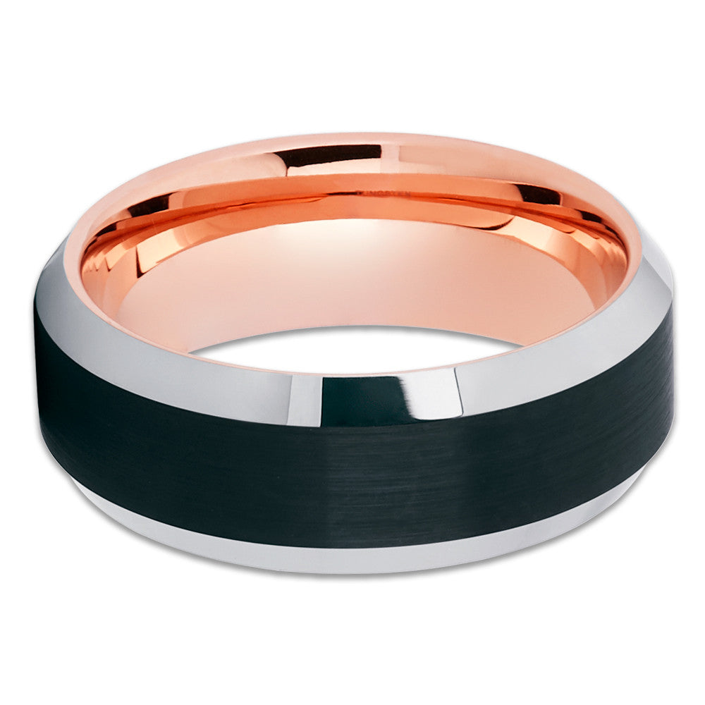 Rose Gold Tungsten Ring Black Wedding Ring 8mm Ring