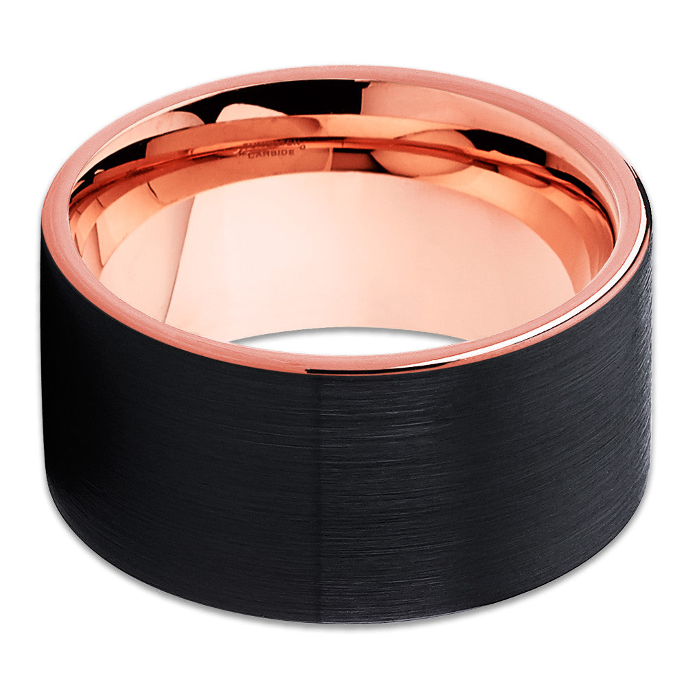 12mm Rose Gold Tungsten Ringm Black Wedding Ring Rose Gold Ring Tungsten