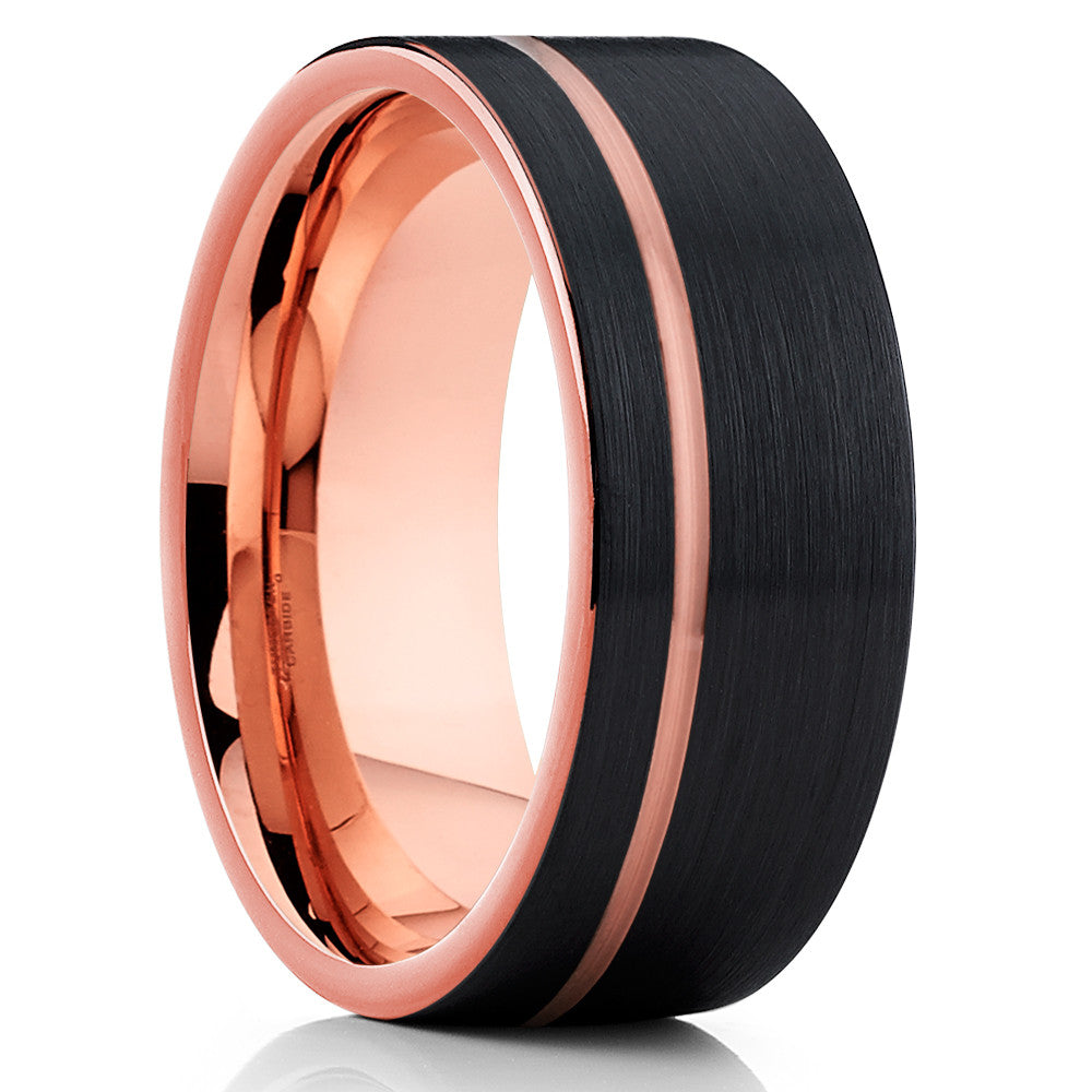 8mm Tungsten Wedding Ring Rose Gold Wedding Ring Black Wedding Ring Man's