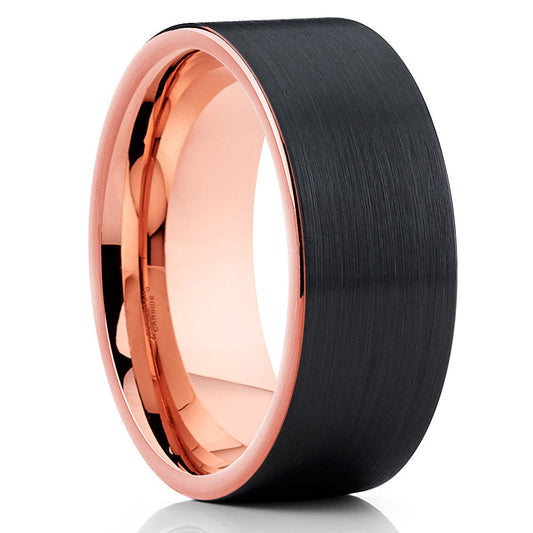 Rose Gold Wedding Ring 8mm Wedding Ring Black Tungsten Ring Anniversary