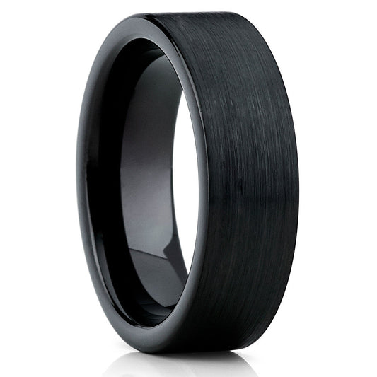 7mm Black Tungsten Ring Engagement Ring Tungsten Carbide Ring Brush Ring