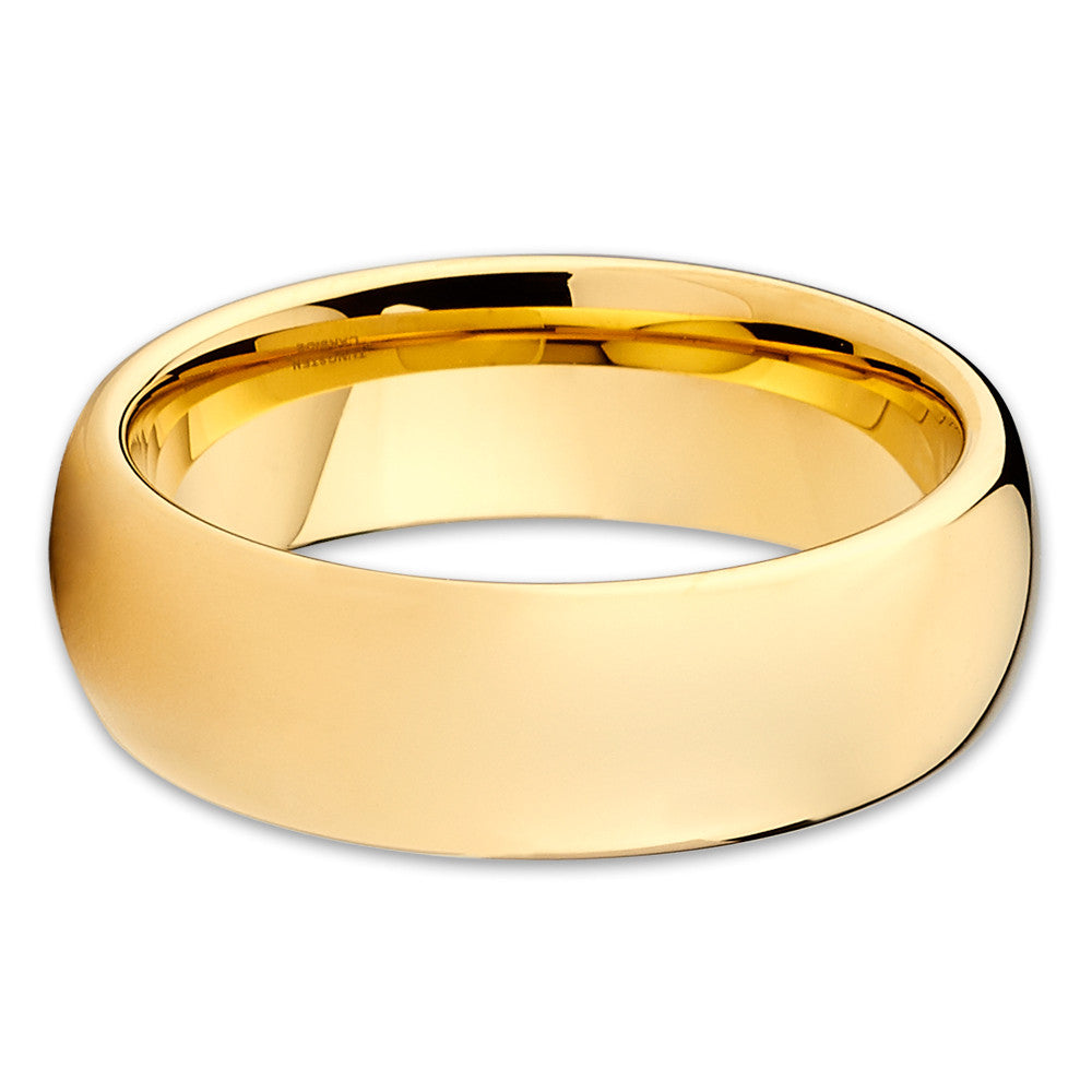 7mm Yellow Gold Tungsten Ring Yellow Gold Wedding Ring Shiny Ring