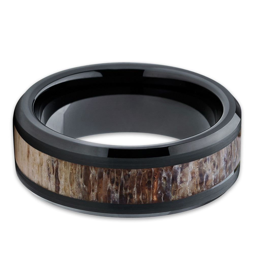 Deer Antler Wedding Ring 8mm Wedding Ring Black Tungsten Ring