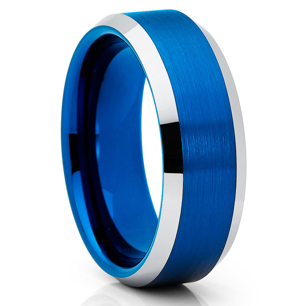 8mm Blue Tungsten Ring Blue Wedding Ring Tungsten Carbide Ring