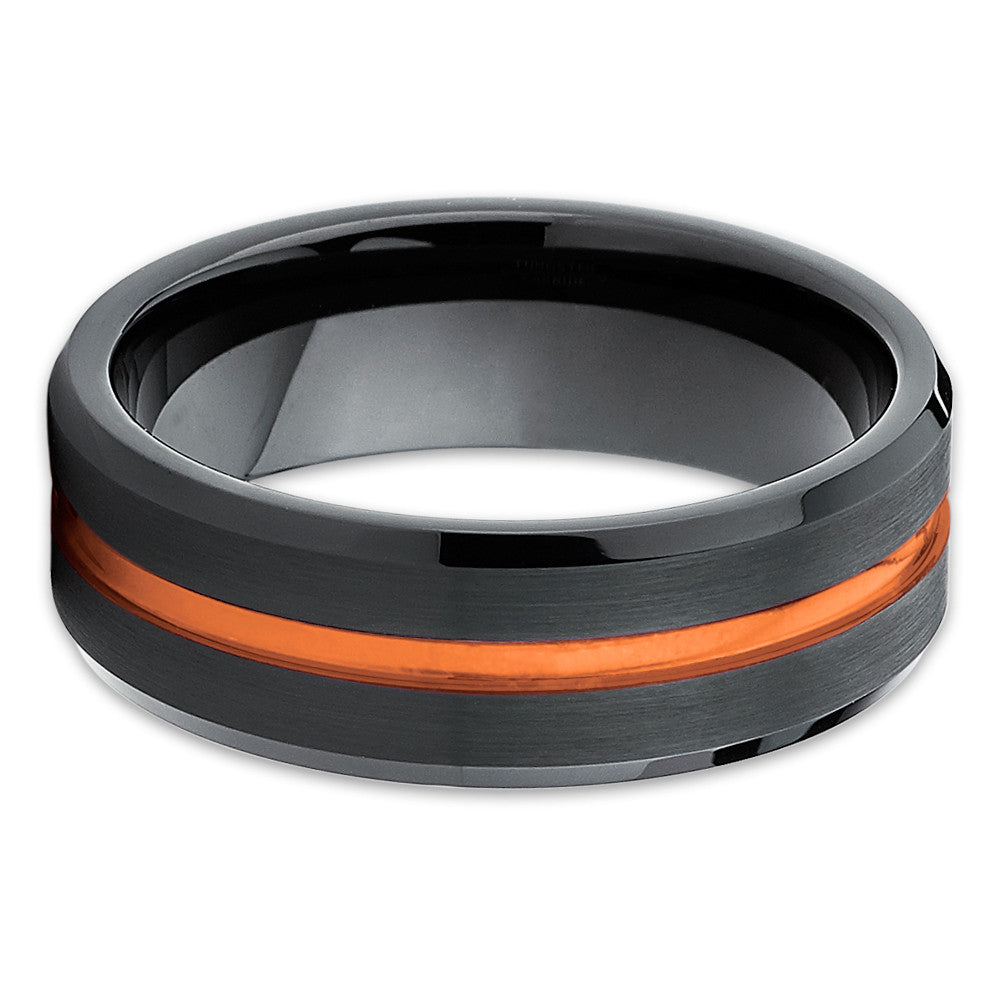 Orange Tungsten Ring 8mm Wedding Ring Black Wedding Ring