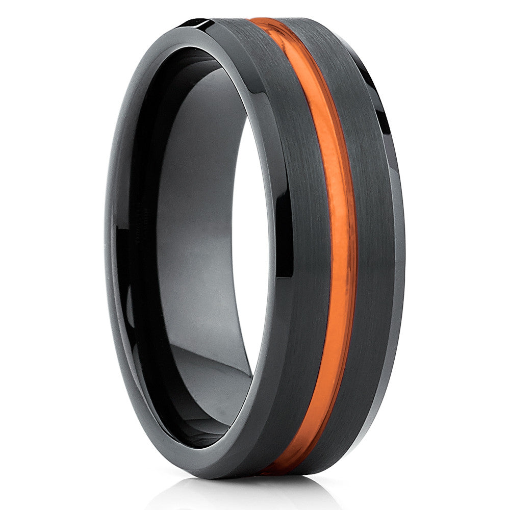 Orange Tungsten Ring 8mm Wedding Ring Black Wedding Ring