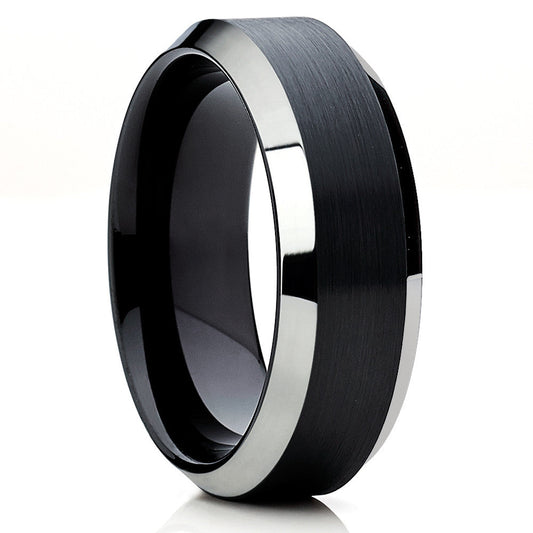 8mm Black Wedding Ring Tungsten Carbide Ring Black Ring Silver