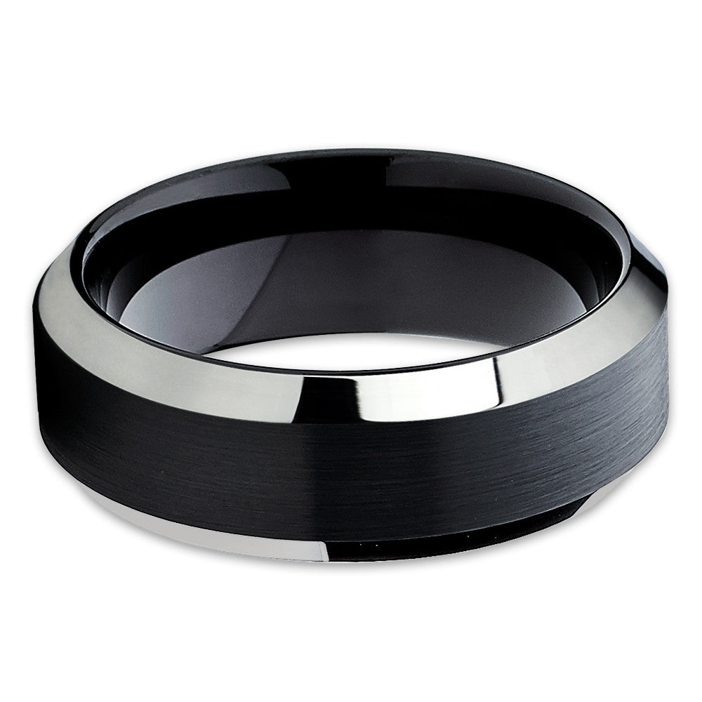 8mm Black Wedding Ring Tungsten Carbide Ring Black Ring Silver