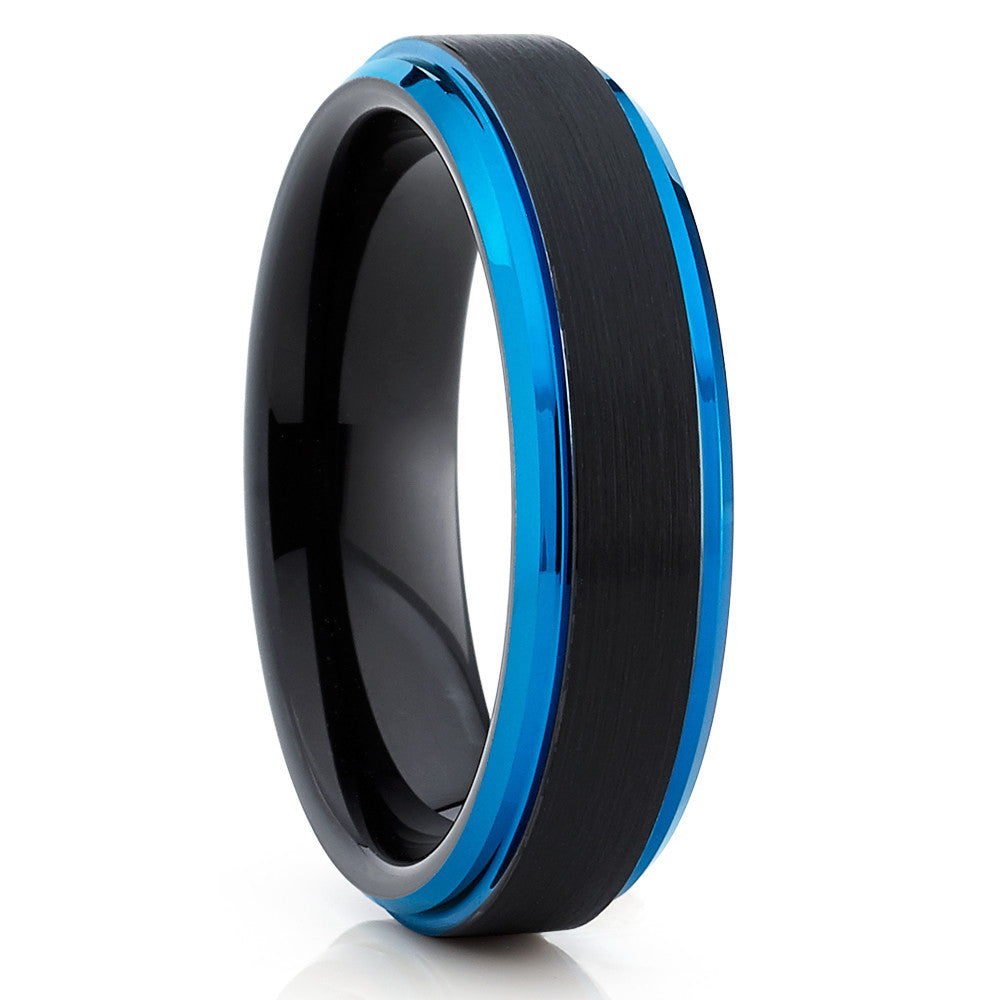 Black Wedding Ring Tungsten Wedding Ring Blue Tungsten Ring Engagement Ring