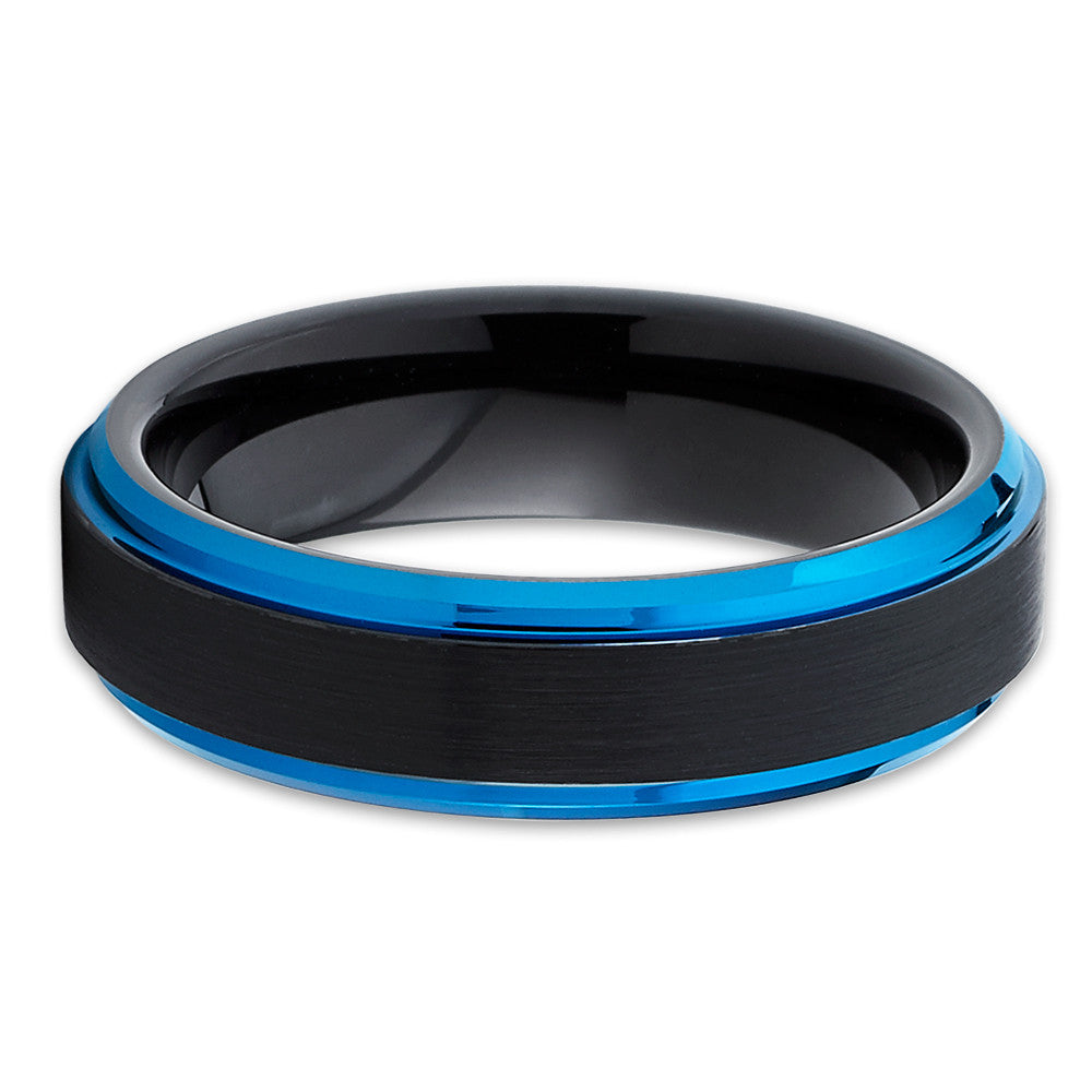 Black Wedding Ring Tungsten Wedding Ring Blue Tungsten Ring Engagement Ring