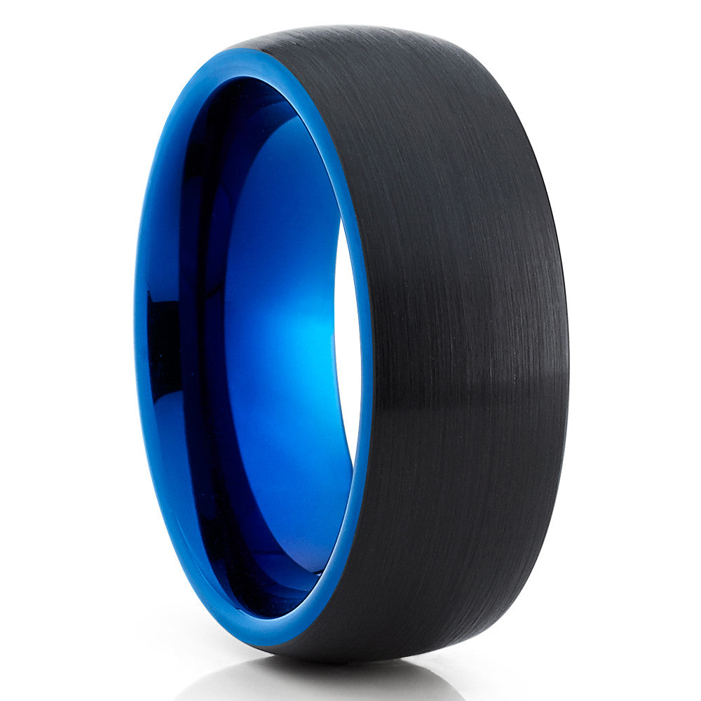 Blue Tungsten Wedding Ring 8mm Wedding Ring Black Wedding Ring