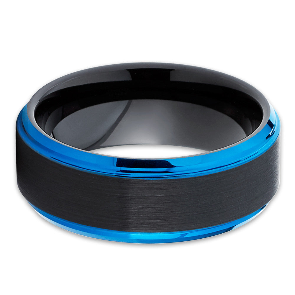 Blue Tungsten Wedding Ring Black Wedding Ring 8mm Wedding Ring