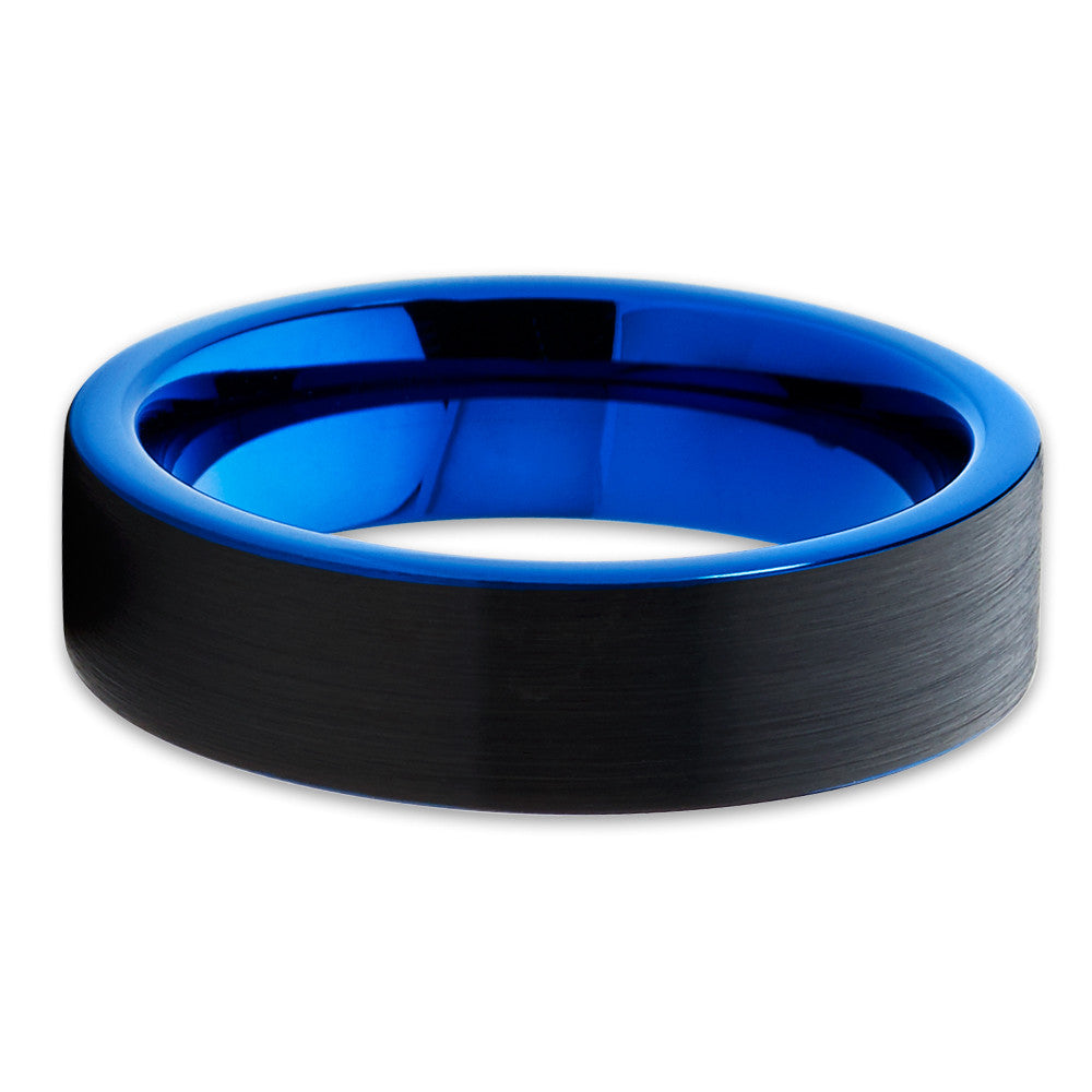 Blue Tungsten Wedding Ring 6mm Tungsten Ring Black Tungsten Ring