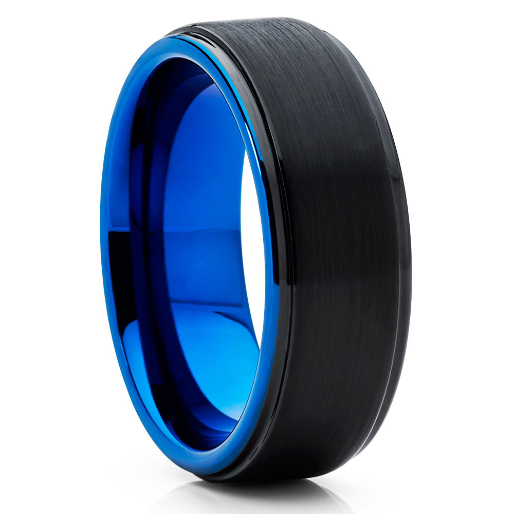 8mm Black Wedding Ring Blue Tungsten Ring Anniversary Ring Engagement
