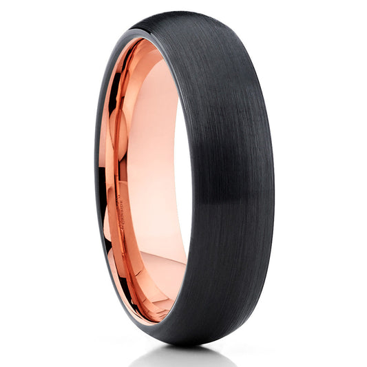 6mm Rose Gold Tungsten Wedding Ring Black Tungsten Ring Engagement Ring
