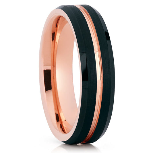 Rose Gold Tungsten Wedding Ring Rose Gold Wedding Ring 6mm Black Ring