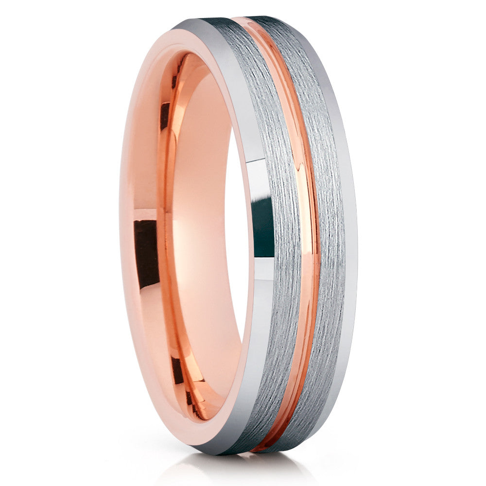 6mm Rose Gold Tungsten Ring Wedding Ring Silver Wedding Ring