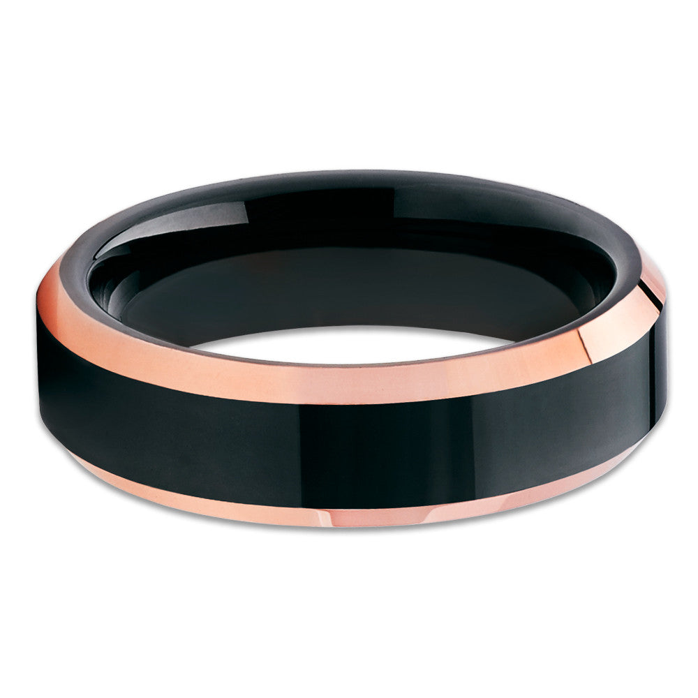 6mm Rose Gold Tungsten Ring Black Tungsten Ring Unique Ring
