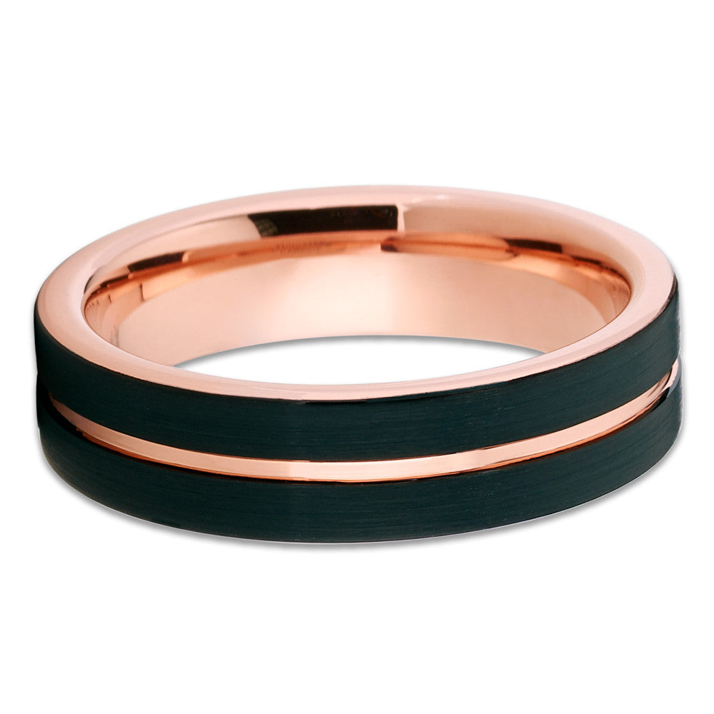 Black Tungsten Wedding Ring,Rose Gold Tungsten Ring Engagement Ring 6mm Ring