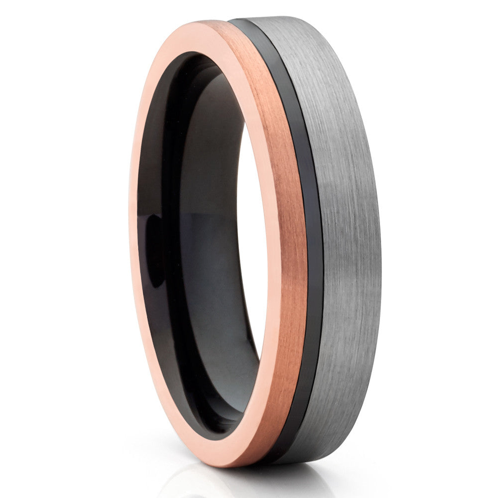 6mm Rose Gold Tungsten Ring Black Tungsten Ring Engagement Ring Brush