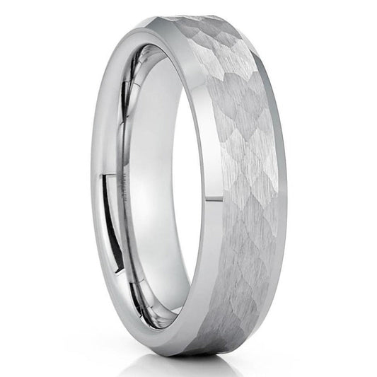 6mm Tungsten Wedding Ring Hammered Wedding Ring Silver Ring