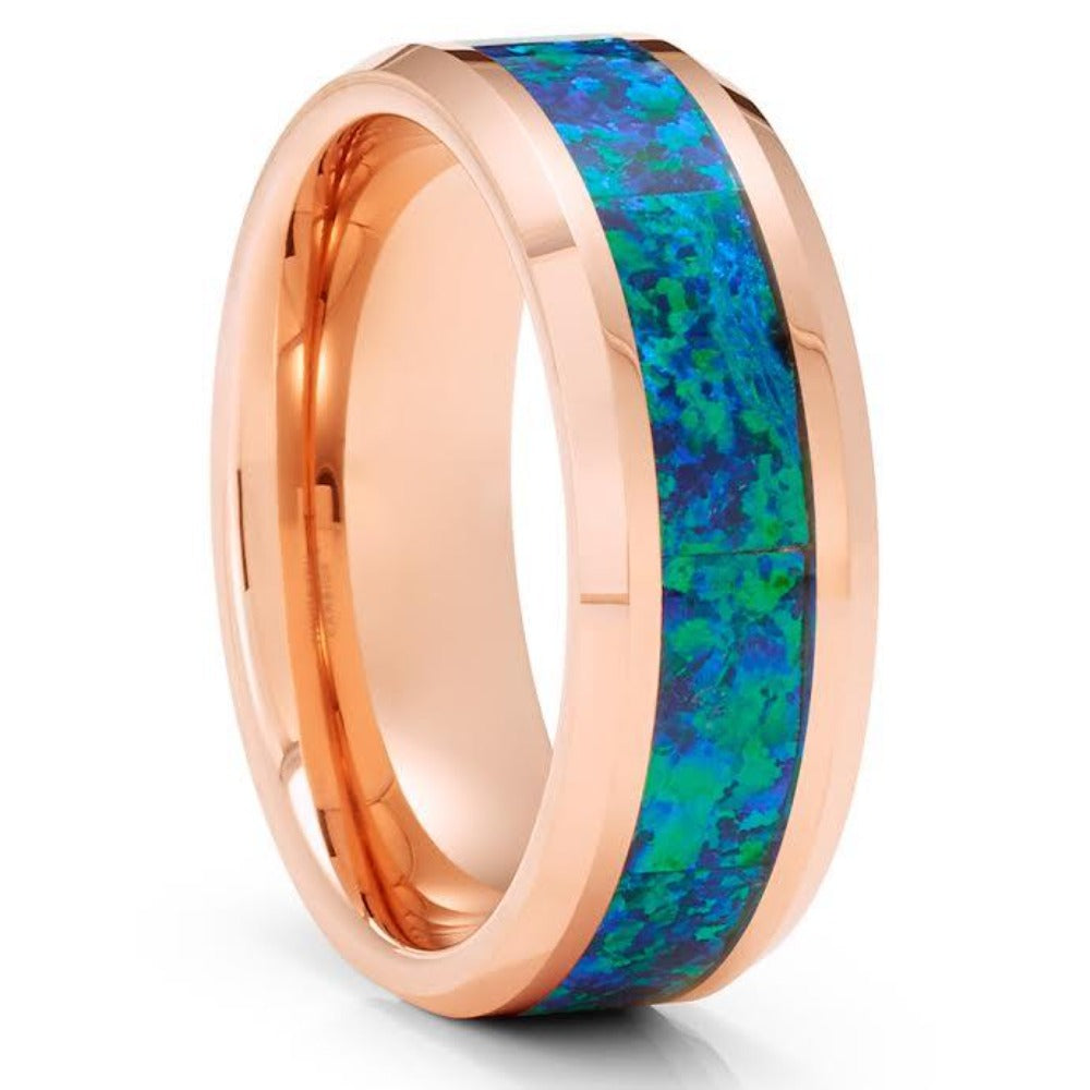 Rose Gold Wedding Ring Opal Wedding Ring Tungsten Carbide Ring Engagement