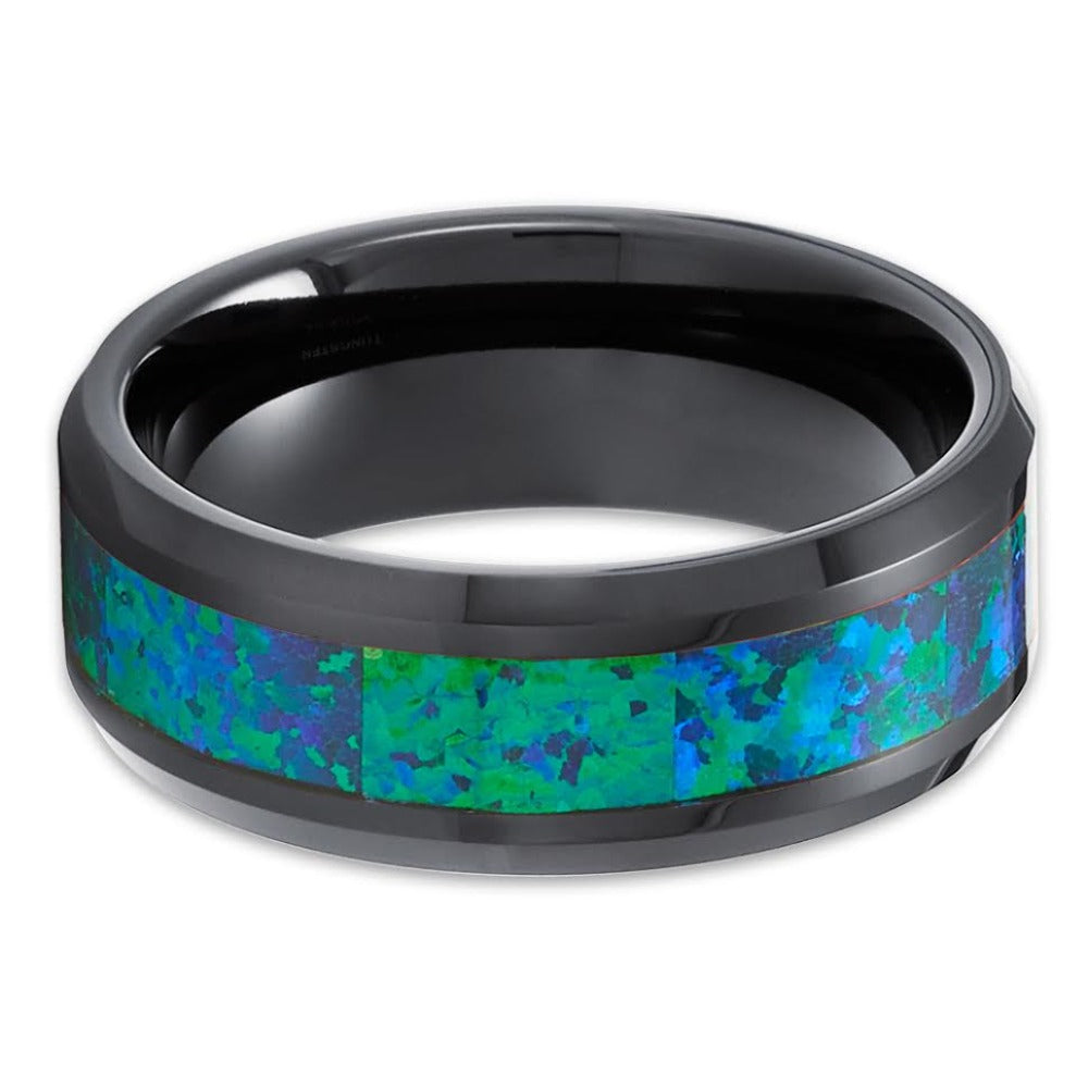 Opal Wedding Band 8mm Black Tungsten Wedding Ring