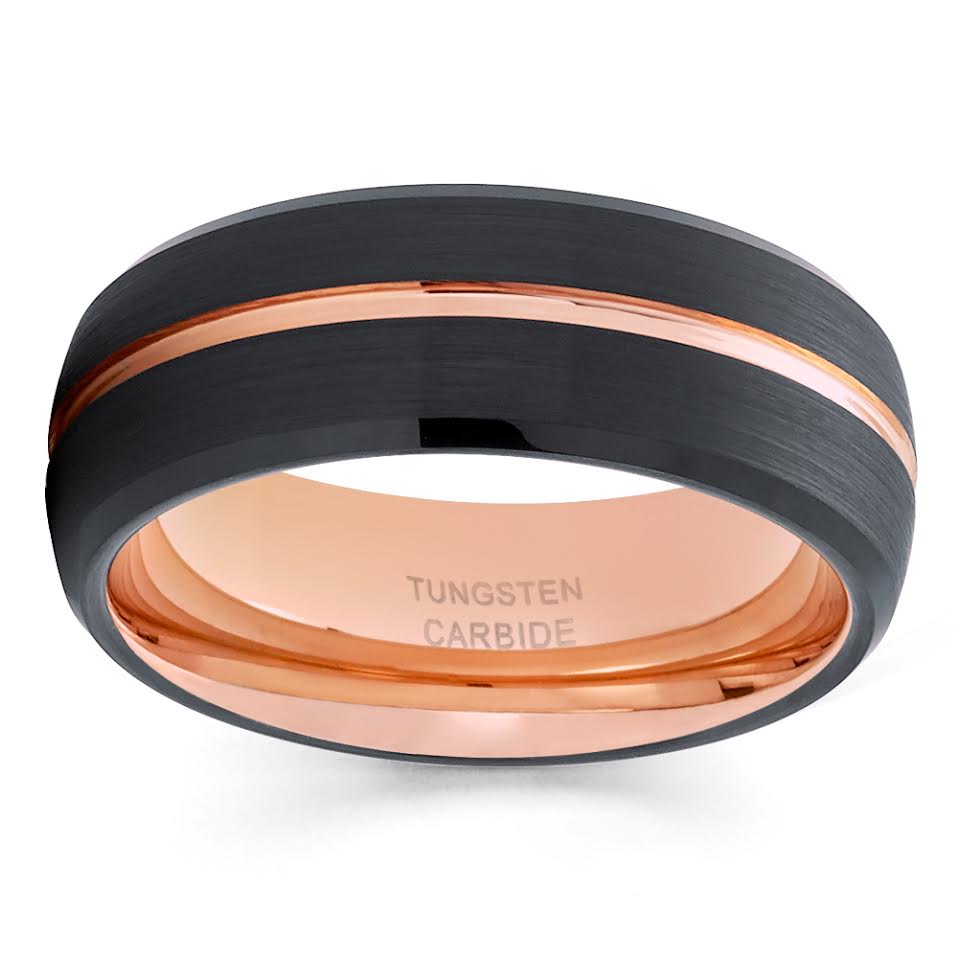 Rose Gold Tungsten Wedding Ring Black Tungsten Ring Engagement Ring