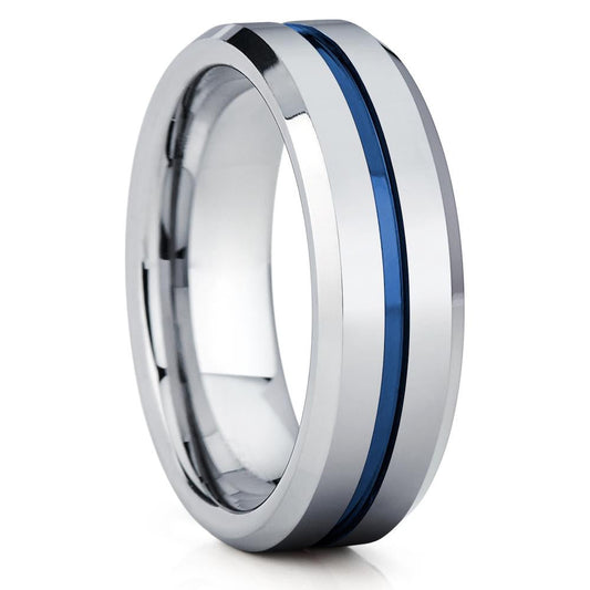 Silver Wedding Ring Blue Tungsten Ring Tungsten Carbide Ring Engagement Ring