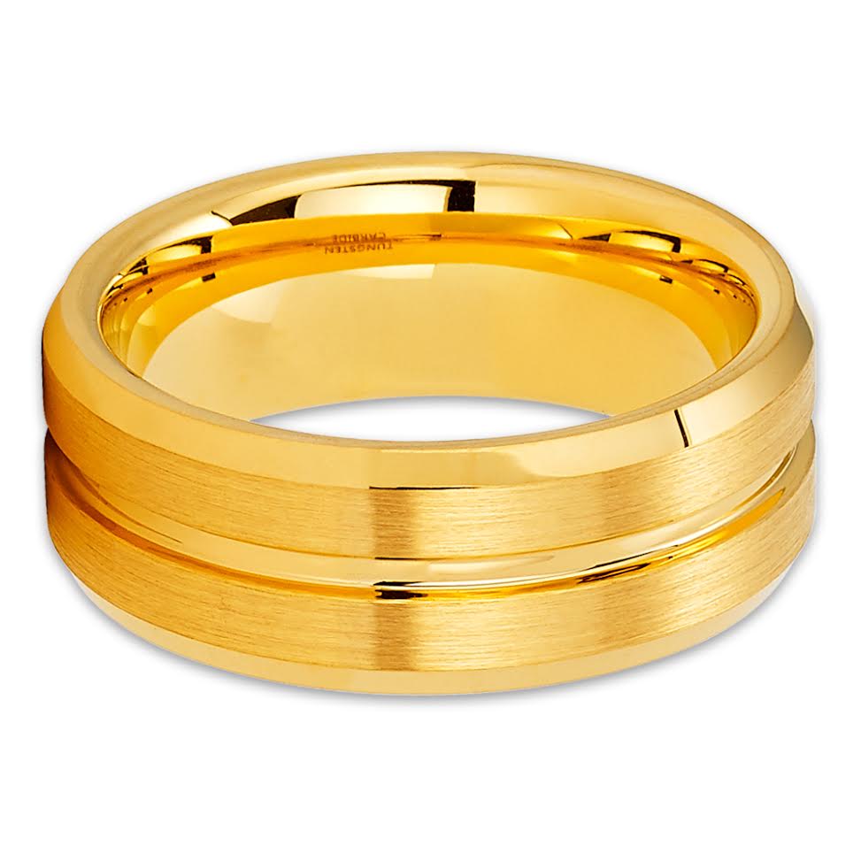 Man's Yellow Gold Tungsten Ring,Engagement Ring,8mm Wedding Ring,Tungsten Wedding Ring,Anniversary Ring