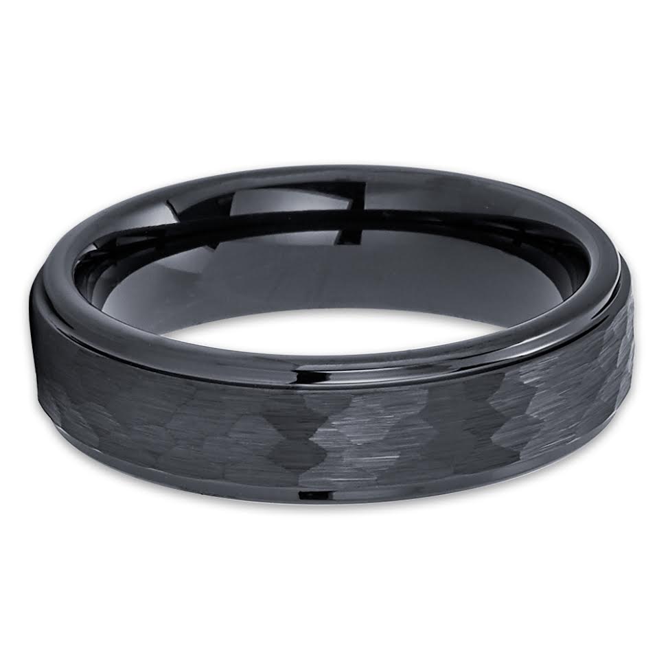 Black Tungsten Wedding Ring Hammered Wedding Ring Black Tungsten Ring 6mm